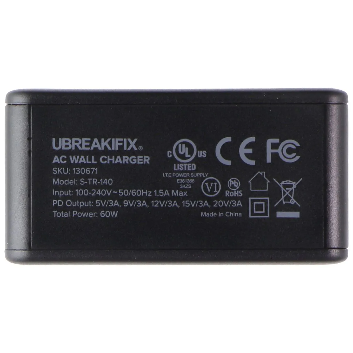 UBREAKIFIX 60-Watt USB-C Power Delivery Wall Charger - Black