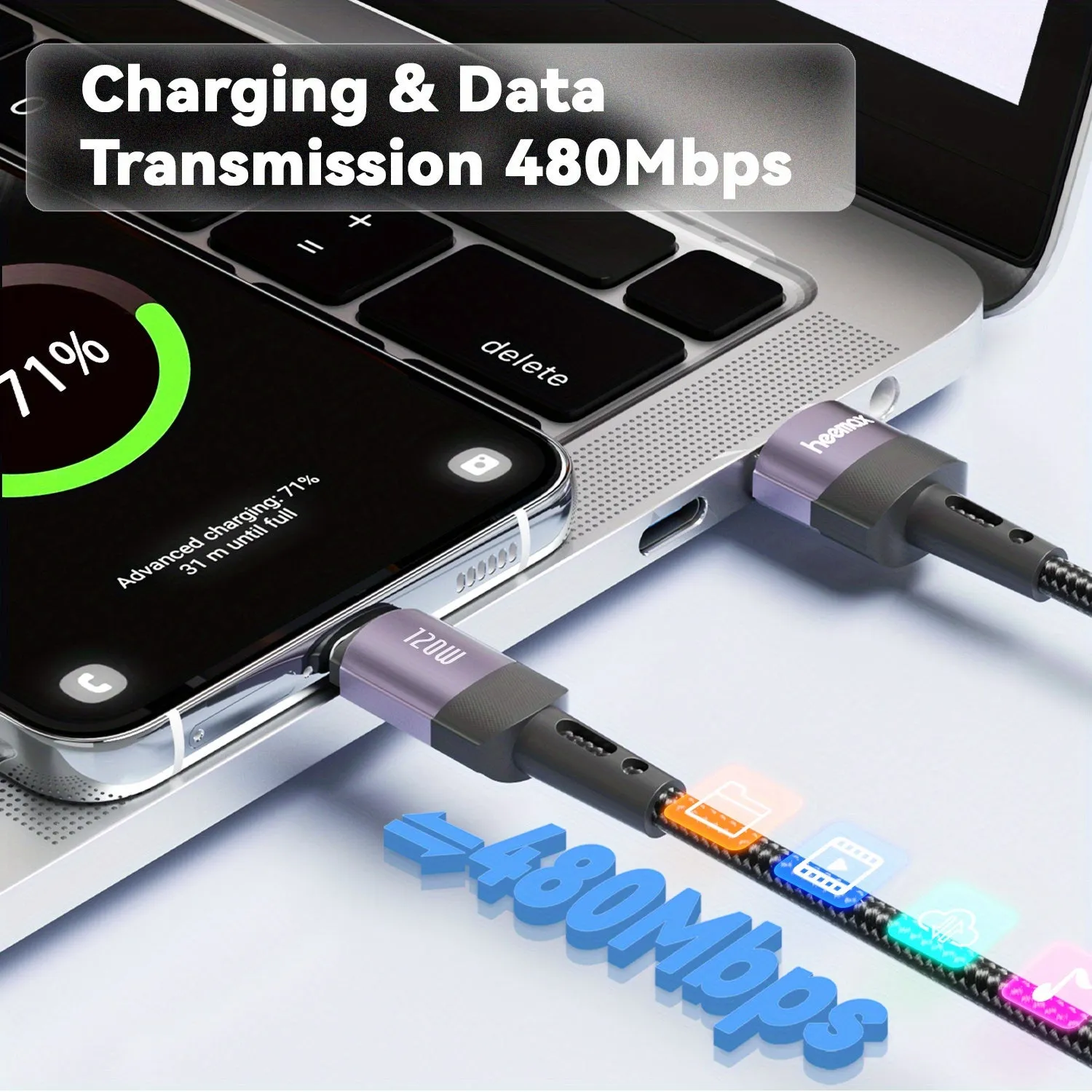 UltraFast 120W Type C Cable 7A USB C Power Charger