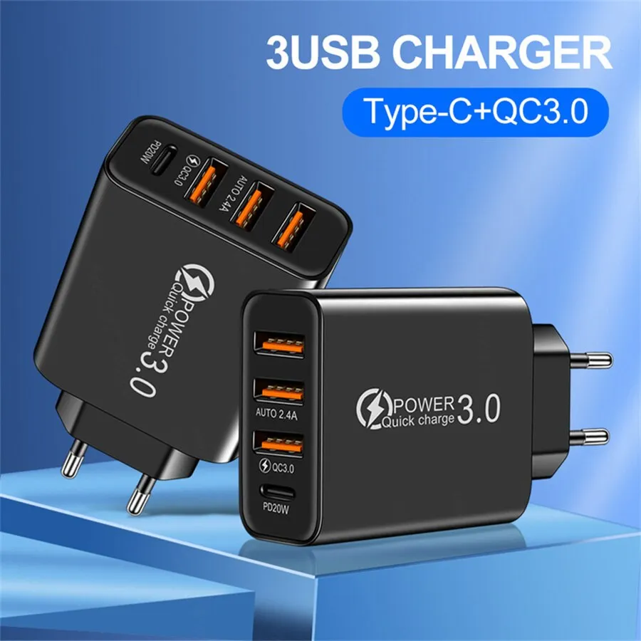 USB Wall Charger Block 4 Port PD QC Fast Power Adapter