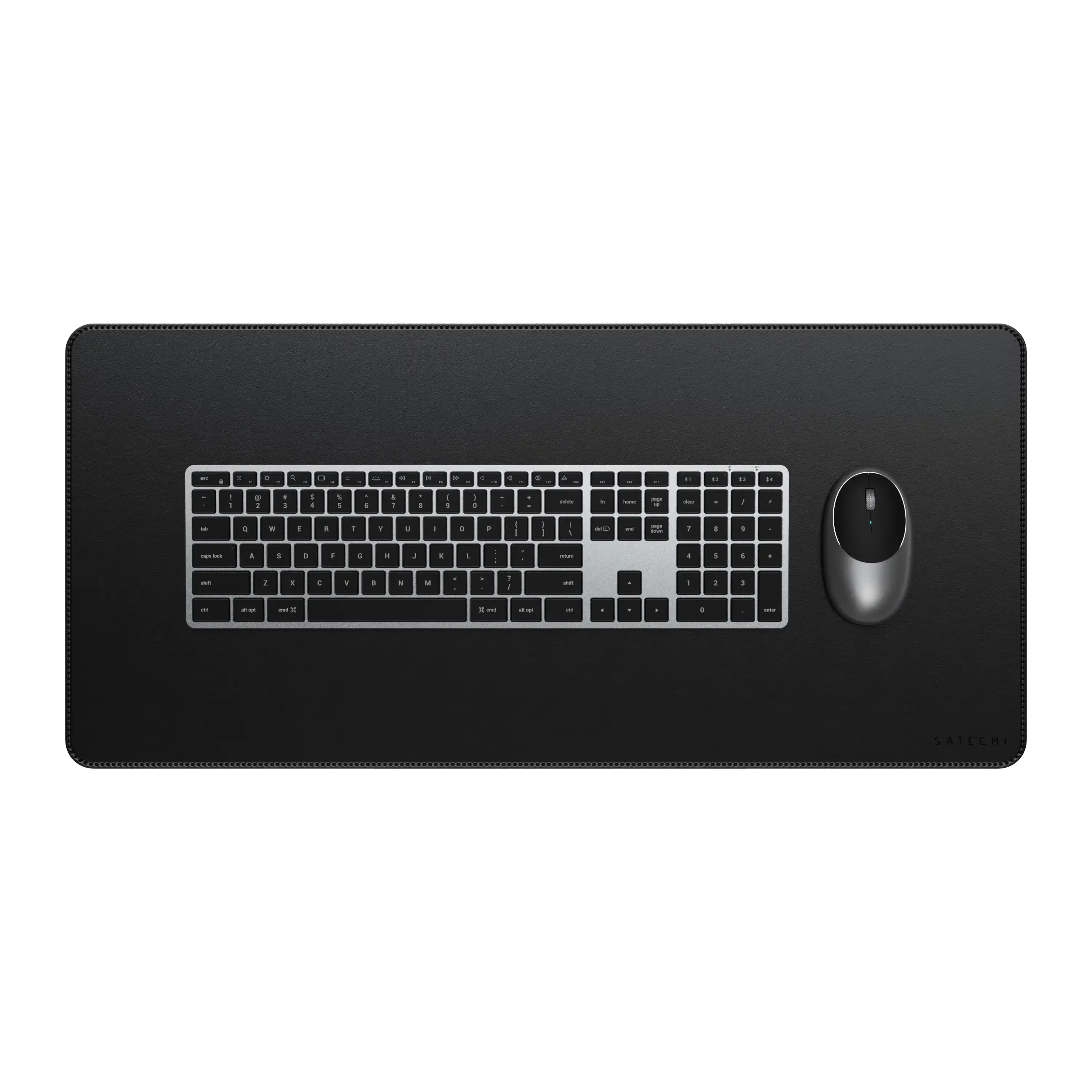 Vegan-Leather Premium Desk Mat - Black | Slim X3 Bluetooth Backlit Keyboard - Space Gray