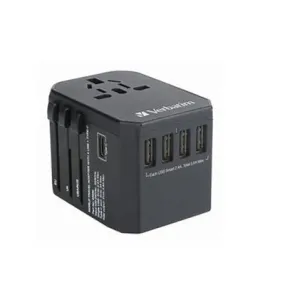 Verbatim 65686 4 USB and 1 Type C Ports Travel Adapter