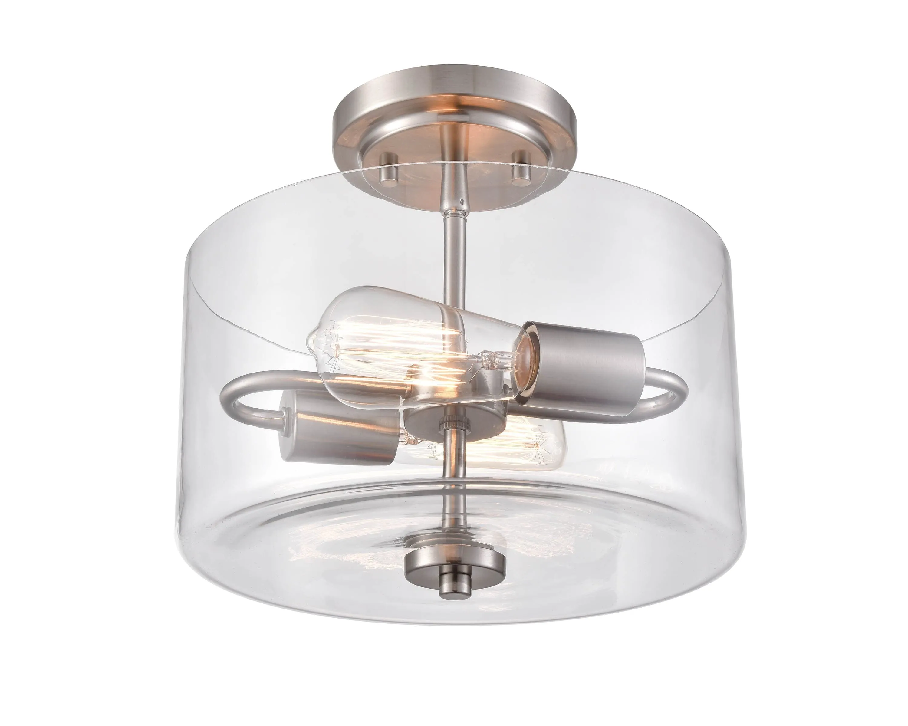 Verlana Semi-Flush Mount Fixture - Brushed Nickel - Clear Glass - 11in. Diameter - E26 Medium Base