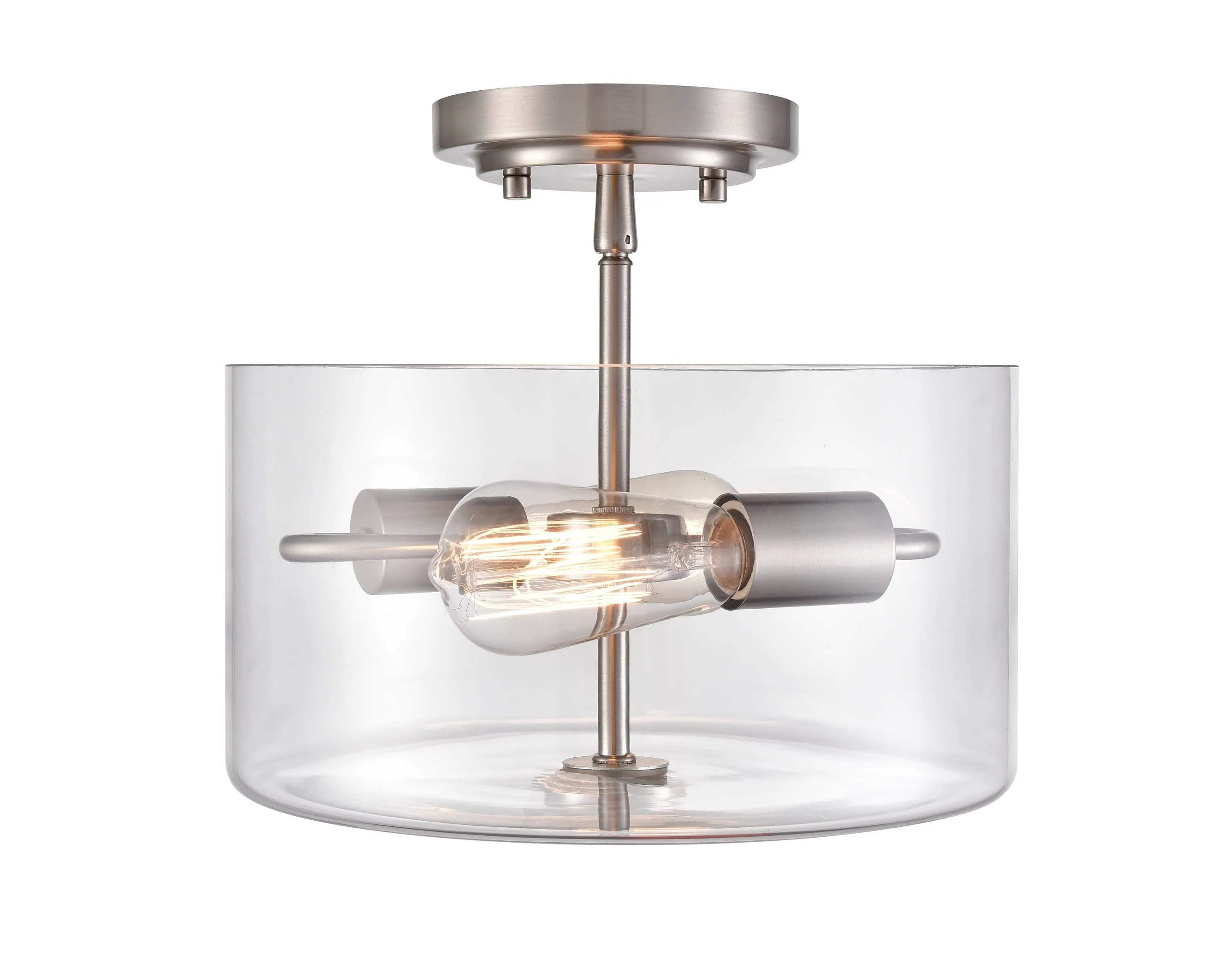 Verlana Semi-Flush Mount Fixture - Brushed Nickel - Clear Glass - 11in. Diameter - E26 Medium Base