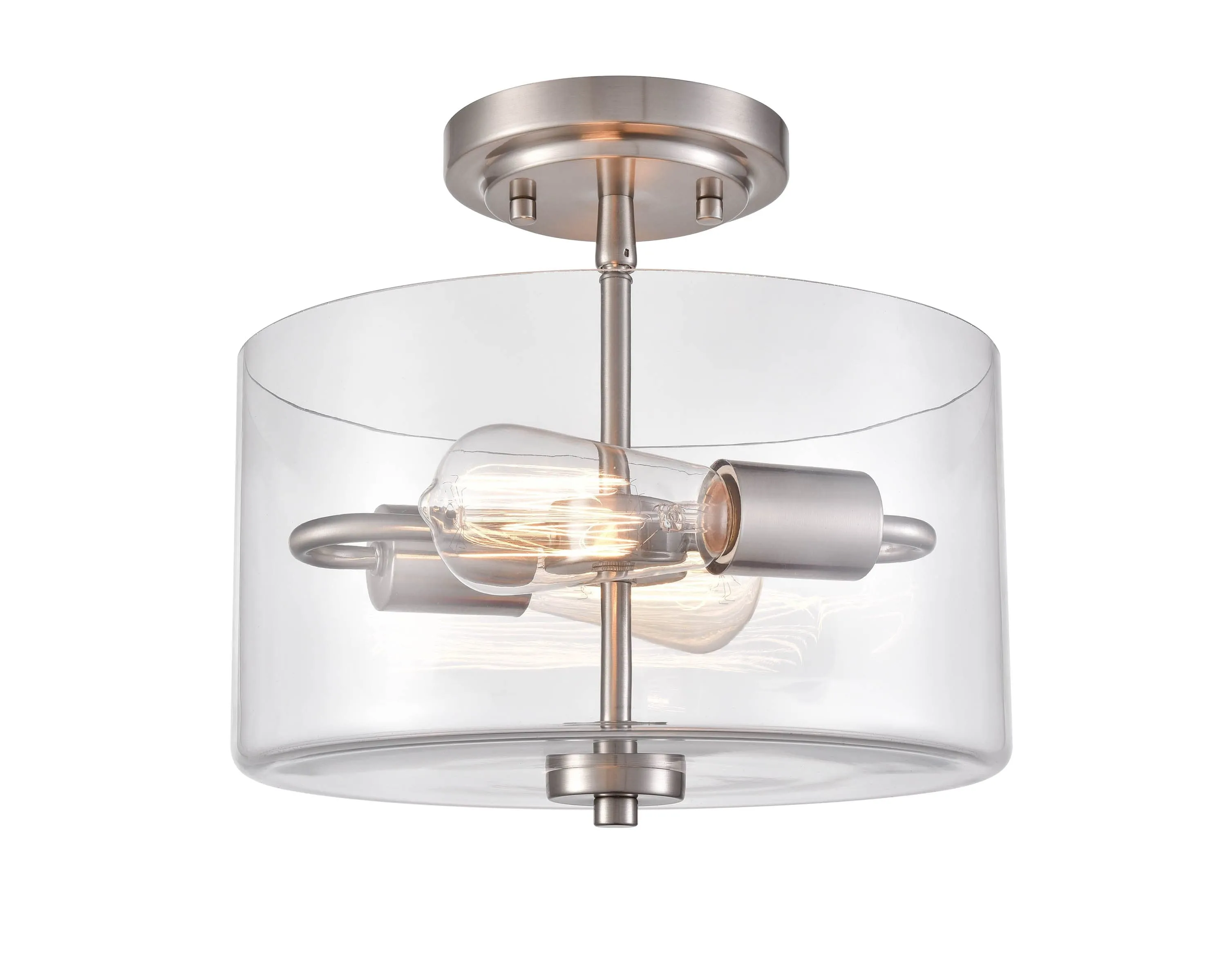 Verlana Semi-Flush Mount Fixture - Brushed Nickel - Clear Glass - 11in. Diameter - E26 Medium Base