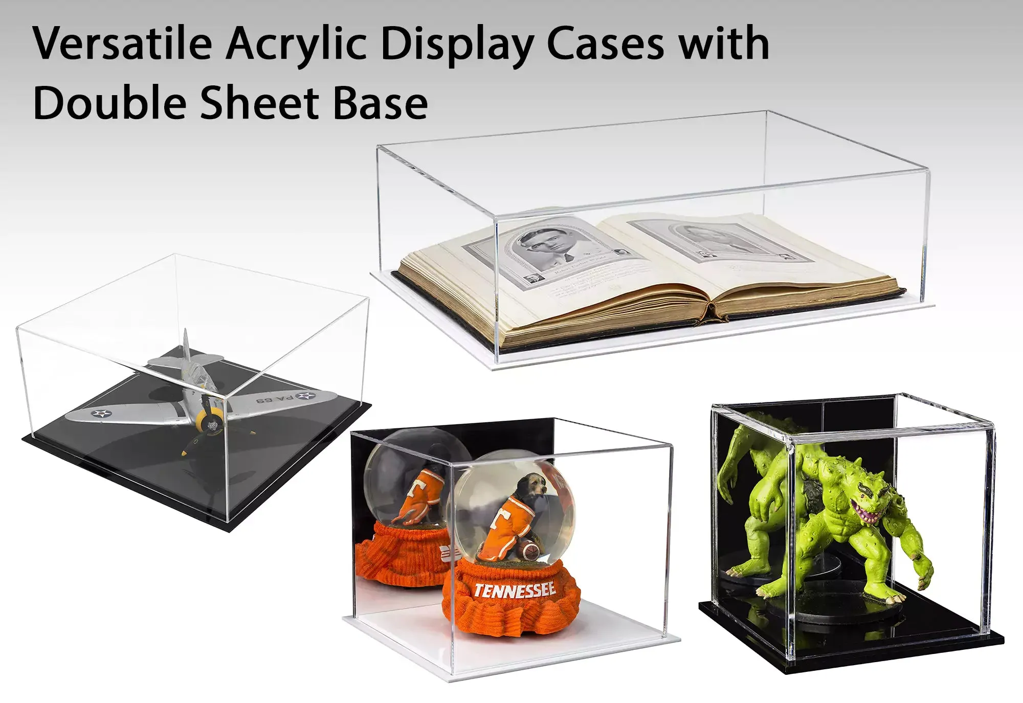 Versatile Acrylic Display Cases with Double Sheet Base with Clear Case