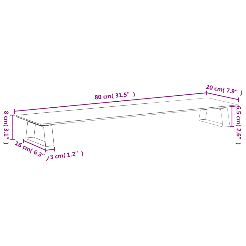 vidaXL Monitor Stand White 80x20x8 cm Tempered Glass and Metal