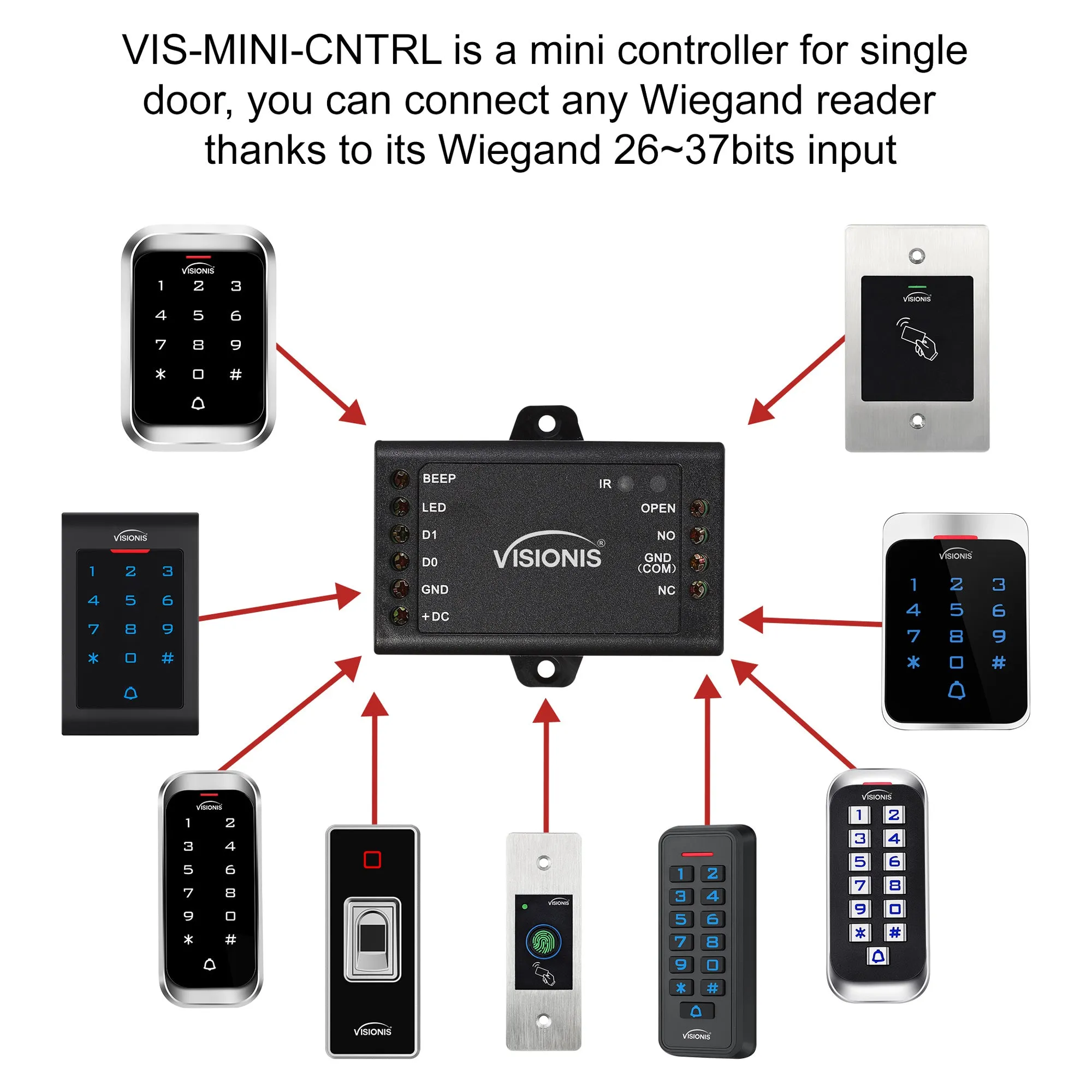 Visionis VIS-3000 - Access Control Indoor   Outdoor Rated IP68 Metal Digital Touch Keypad   Reader Standalone with Mini Controller   Wiegand 26, Wide Design, No Software, EM Cards, 1000 Users