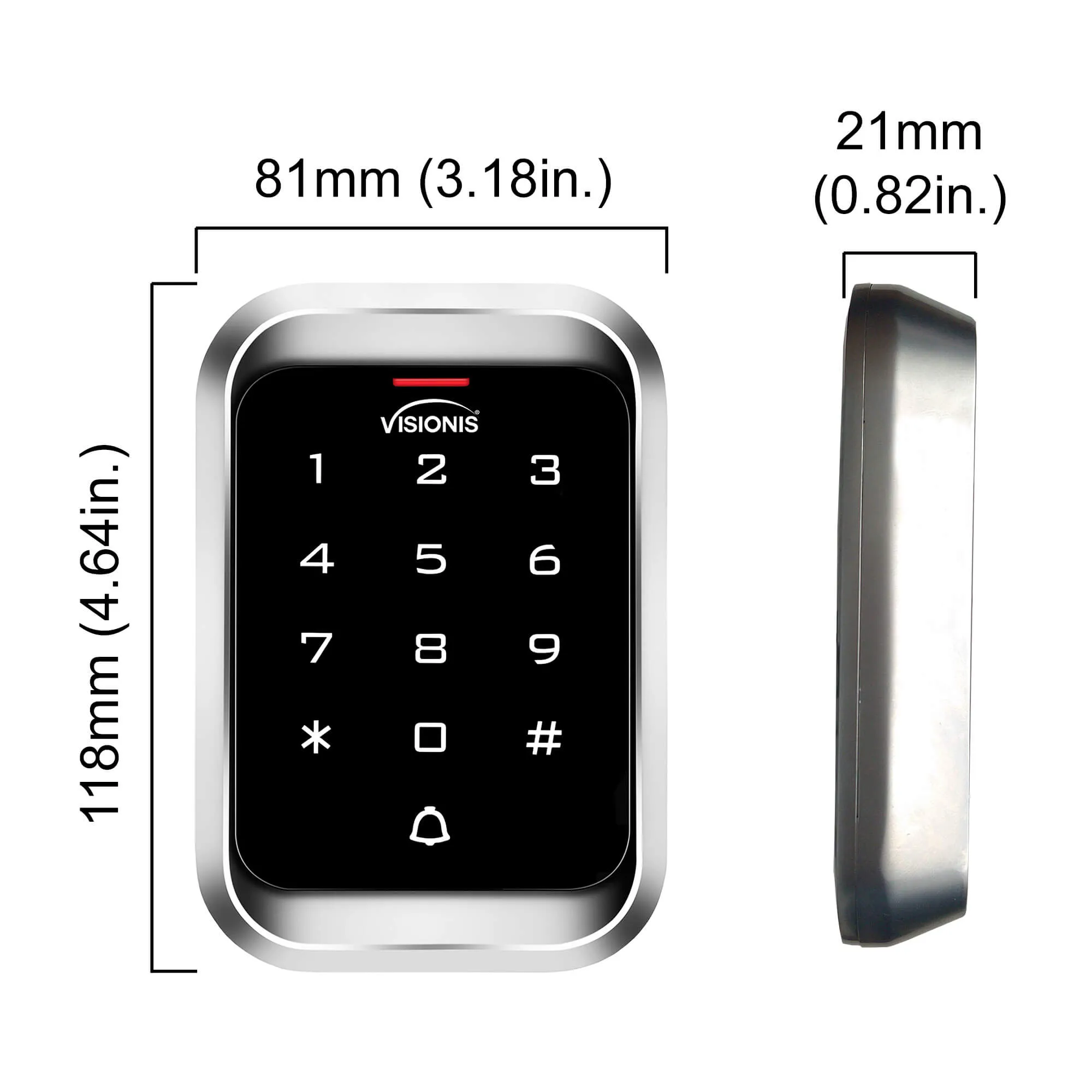 Visionis VIS-3000 - Access Control Indoor   Outdoor Rated IP68 Metal Digital Touch Keypad   Reader Standalone with Mini Controller   Wiegand 26, Wide Design, No Software, EM Cards, 1000 Users