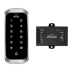 Visionis VIS-3003 - Access Control Indoor   Outdoor Rated IP68 Metal Anti Vandal Digital Touch Keypad   Reader Standalone with Mini Controller, Wiegand 26, Slim Design No Software EM Cards, 1000 Users