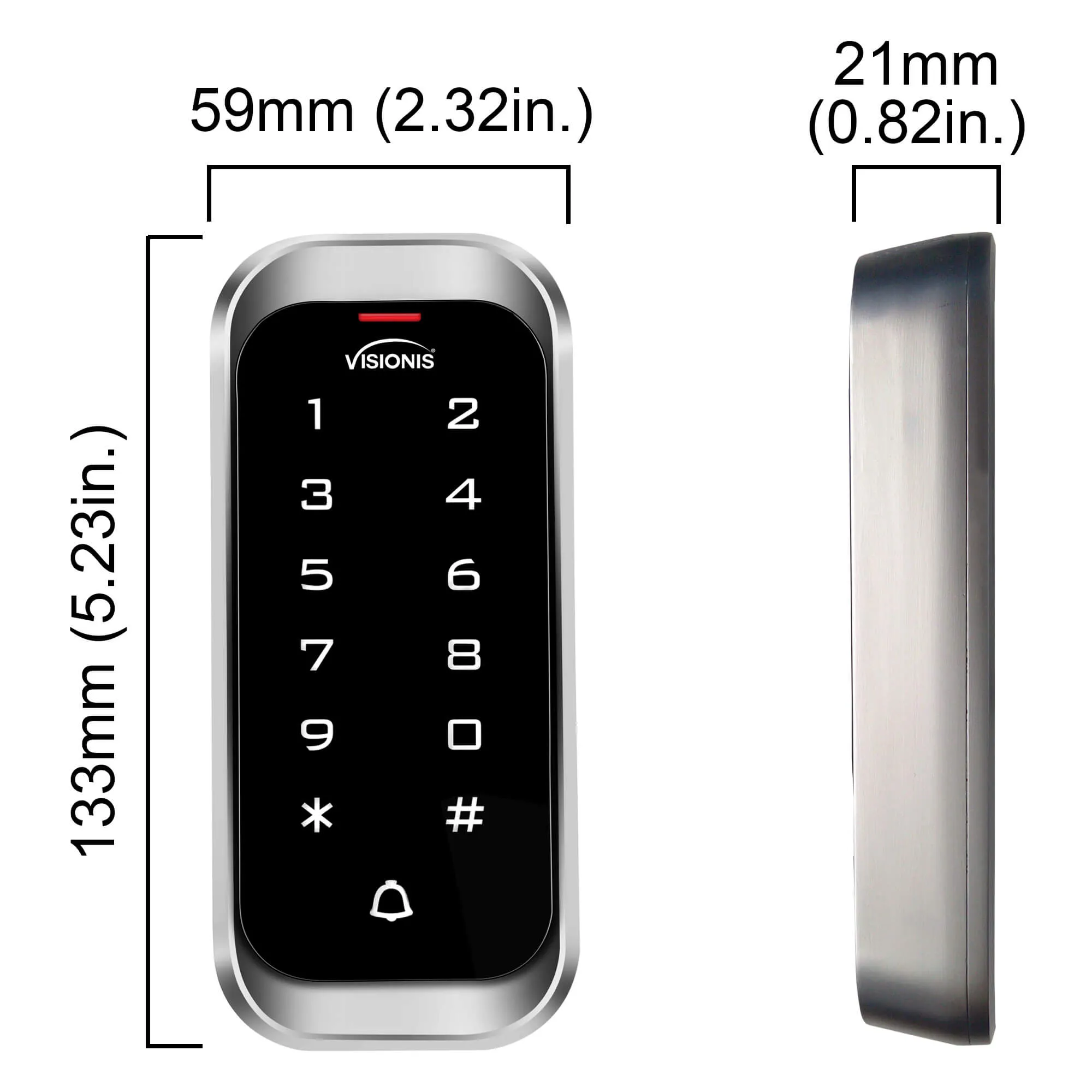 Visionis VIS-3003 - Access Control Indoor   Outdoor Rated IP68 Metal Anti Vandal Digital Touch Keypad   Reader Standalone with Mini Controller, Wiegand 26, Slim Design No Software EM Cards, 1000 Users