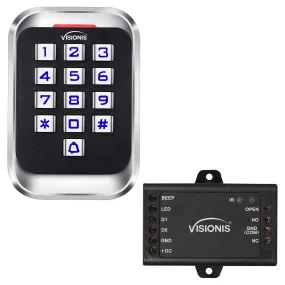 Visionis VIS-3004 - Access Control Indoor   Outdoor Rated IP68 Metal Anti Vandal Keypad   Reader Standalone with Mini Controller   Wiegand 26, Wide Design No Software EM Cards 1000 Users