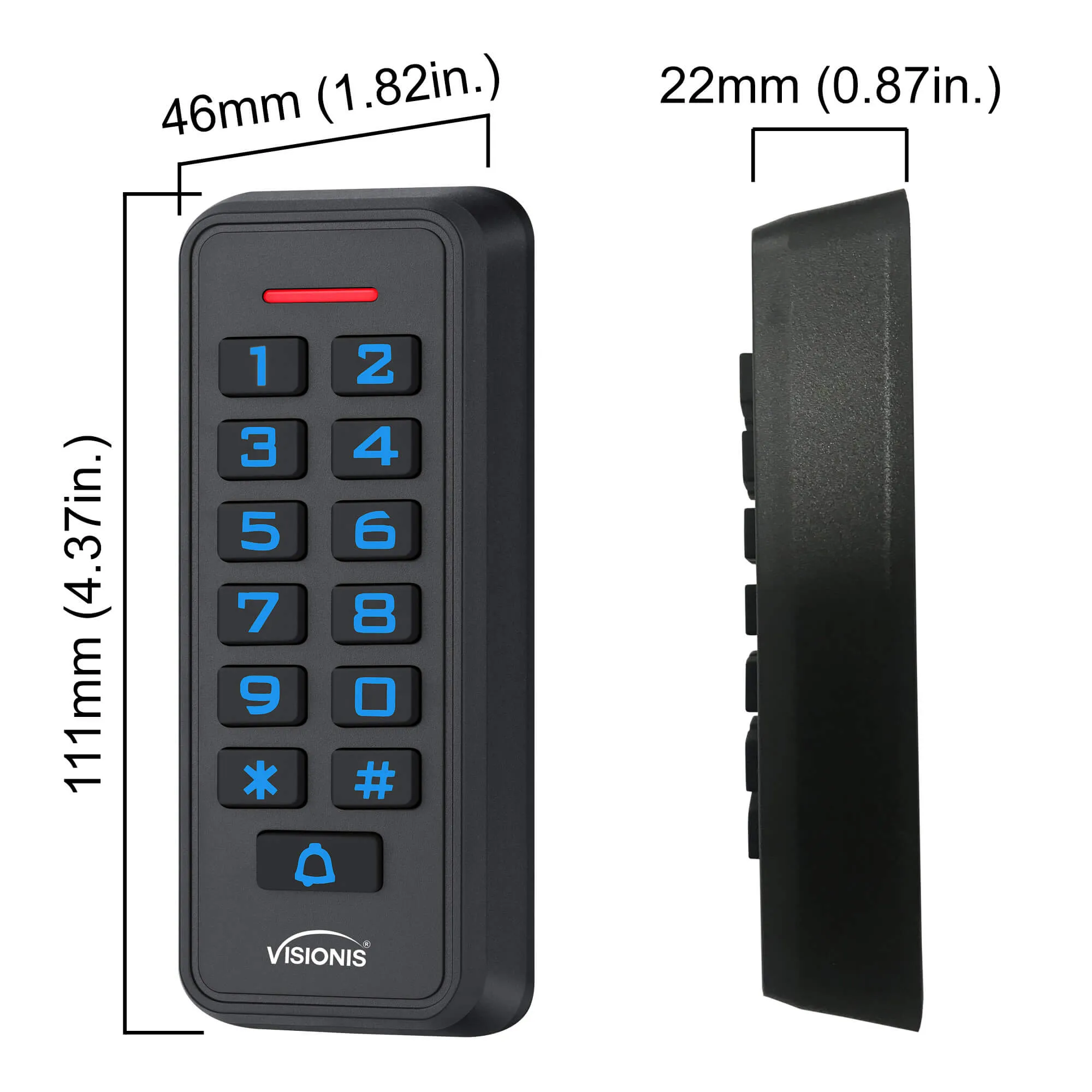 Visionis VIS-3008 - Access Control Black Outdoor IP68 Weatherproof Keypad and Card Reader Standalone with Mini Controller   Wiegand 26, No Software, Delay and On/Off Toggle Mode, EM Cards, 1000 Users