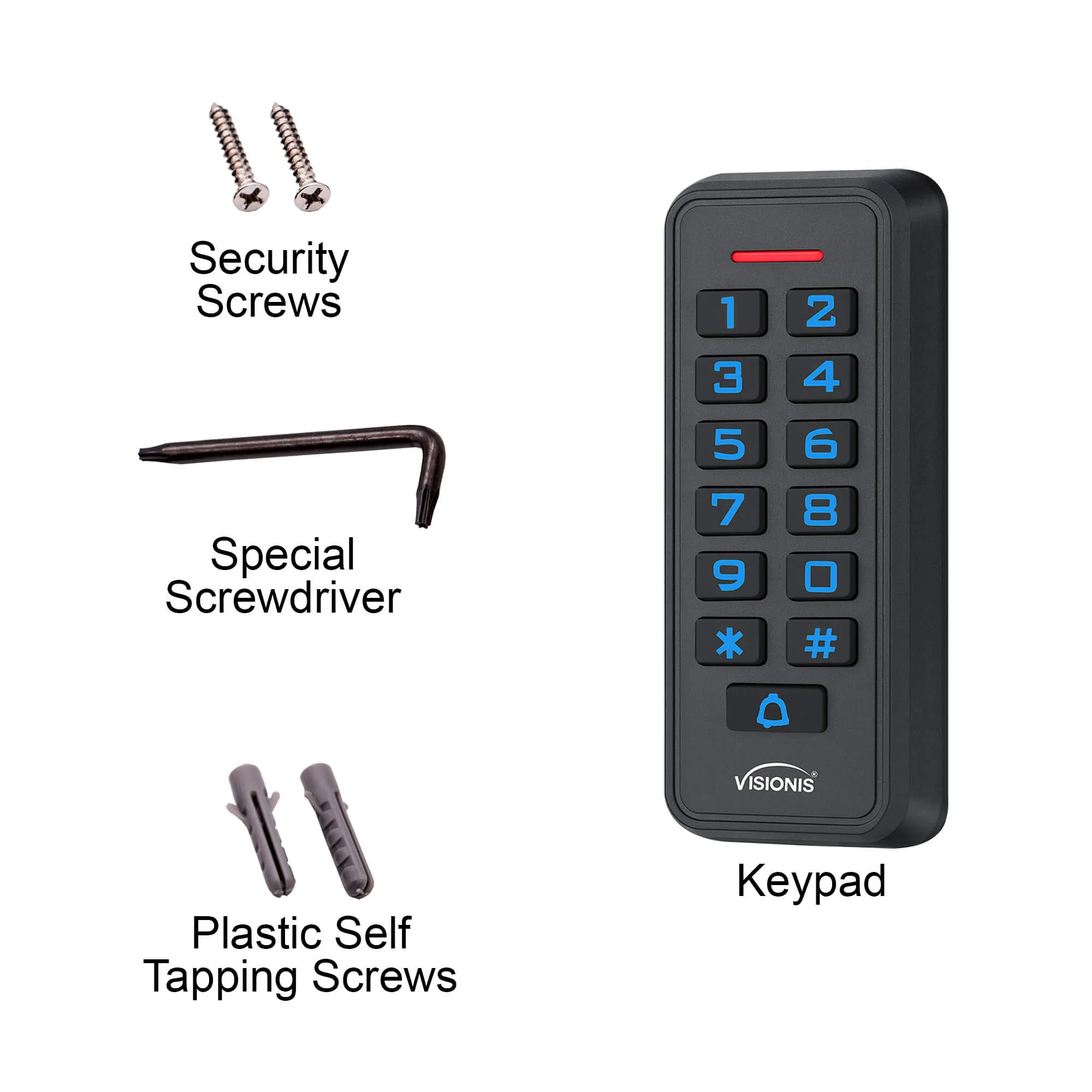 Visionis VIS-3008 - Access Control Black Outdoor IP68 Weatherproof Keypad and Card Reader Standalone with Mini Controller   Wiegand 26, No Software, Delay and On/Off Toggle Mode, EM Cards, 1000 Users