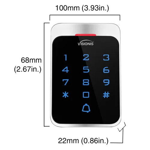 Visionis VIS-3022 - Access Control Outdoor Weatherproof Metal Housing Anti Vandal Digital Touch Keypad   Reader Standalone with Mini Controller   Wiegand 26, 125khz EM Cards with Doorbell, 1000 Users