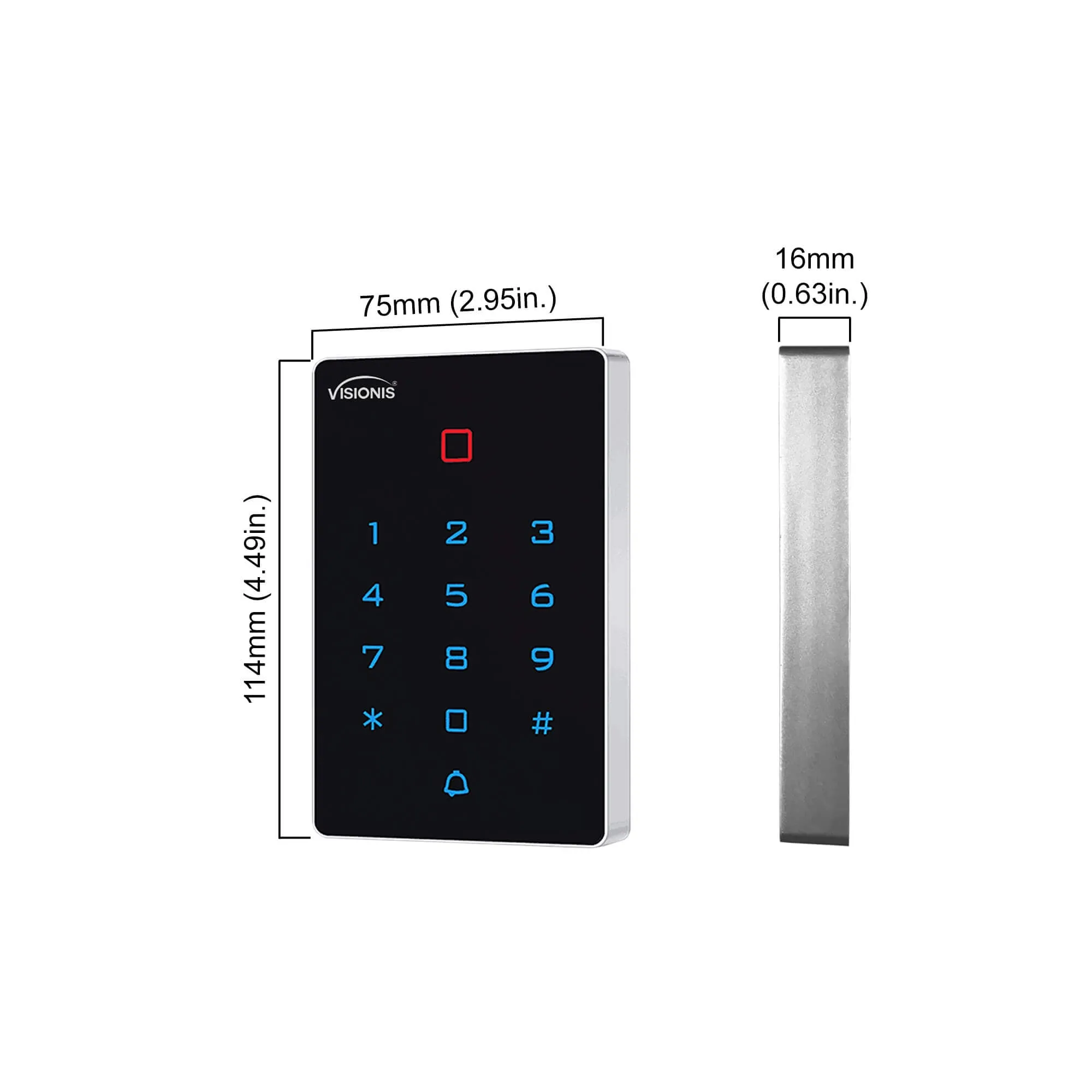 Visionis VIS-3025 - Access Control Indoor Outdoor Weatherproof WIFI   Digital Touch Keypad   Reader Standalone with Mini Controller   Wiegand 26   125 kHz EM Cards With Doorbell