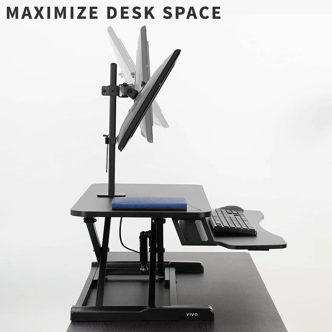 VIVO Height Adjustable 32 inch Standing Desk Converter with Single 17 to 32 inch Monitor Stand, Sit Stand Monitor Mount and Desk Riser, Black, DESK-V000K-M1