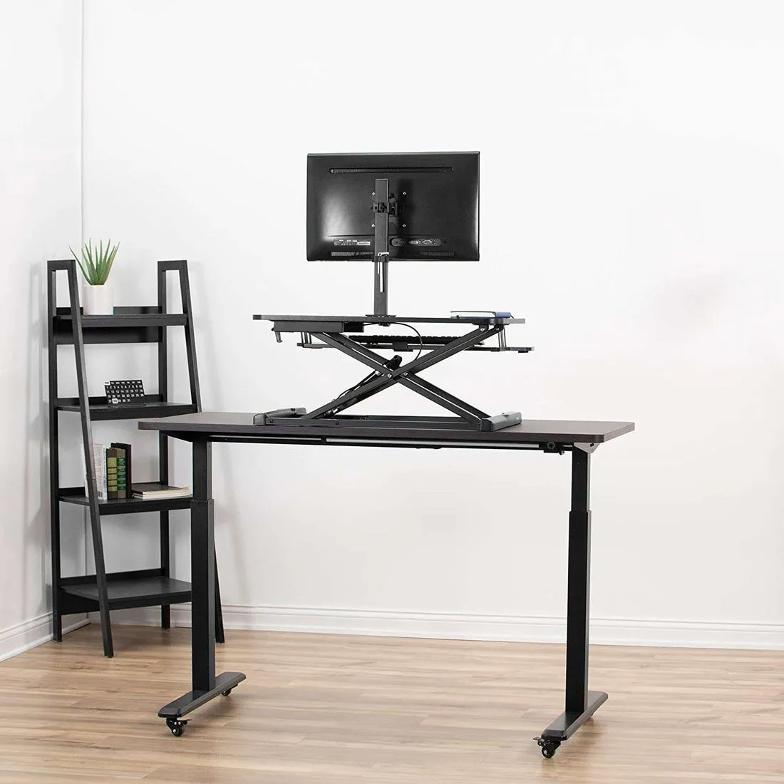 VIVO Height Adjustable 32 inch Standing Desk Converter with Single 17 to 32 inch Monitor Stand, Sit Stand Monitor Mount and Desk Riser, Black, DESK-V000K-M1