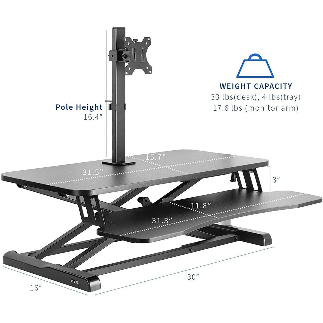 VIVO Height Adjustable 32 inch Standing Desk Converter with Single 17 to 32 inch Monitor Stand, Sit Stand Monitor Mount and Desk Riser, Black, DESK-V000K-M1