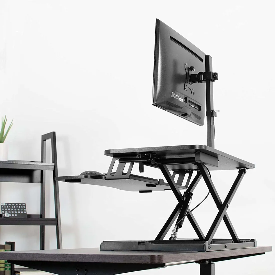 VIVO Height Adjustable 32 inch Standing Desk Converter with Single 17 to 32 inch Monitor Stand, Sit Stand Monitor Mount and Desk Riser, Black, DESK-V000K-M1