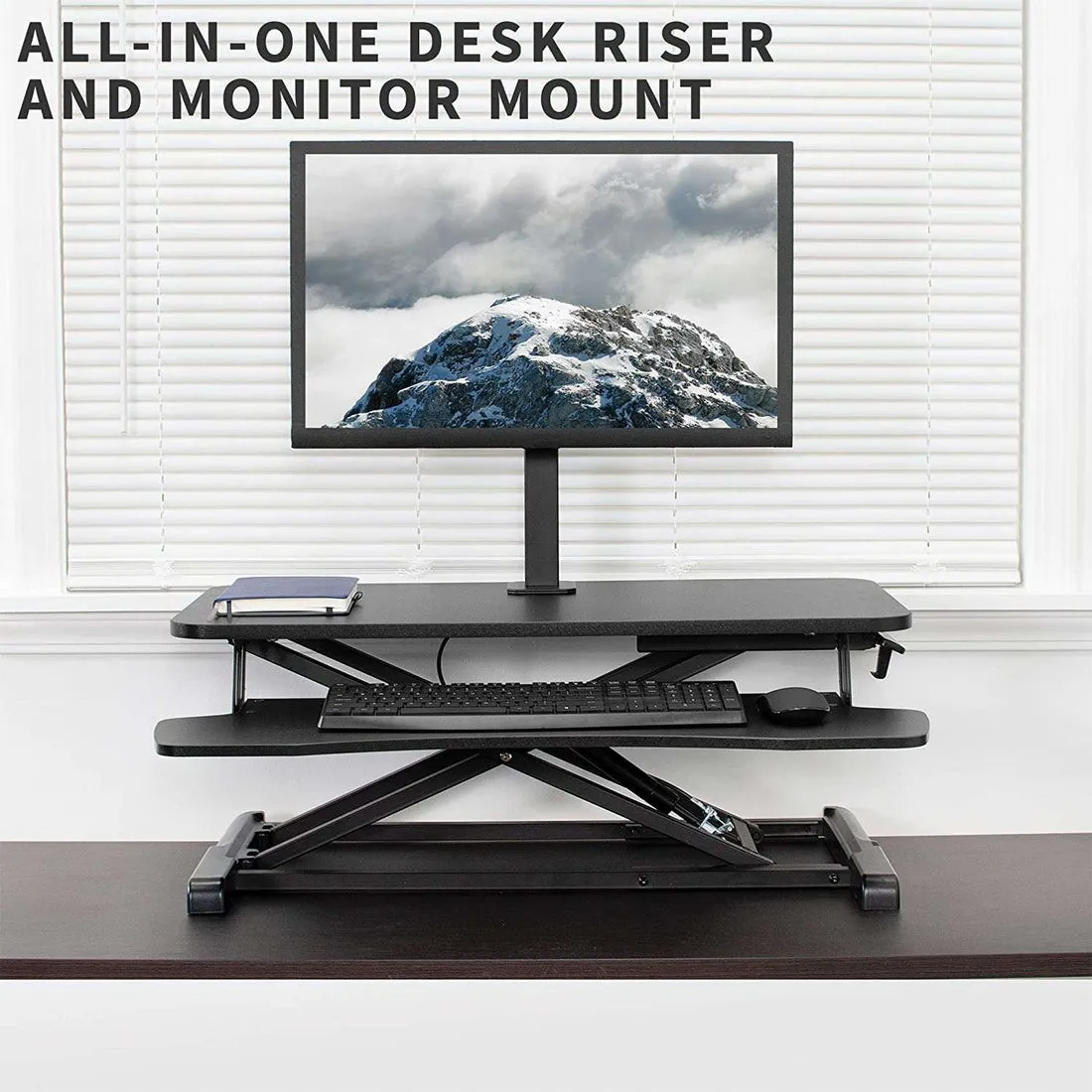 VIVO Height Adjustable 32 inch Standing Desk Converter with Single 17 to 32 inch Monitor Stand, Sit Stand Monitor Mount and Desk Riser, Black, DESK-V000K-M1