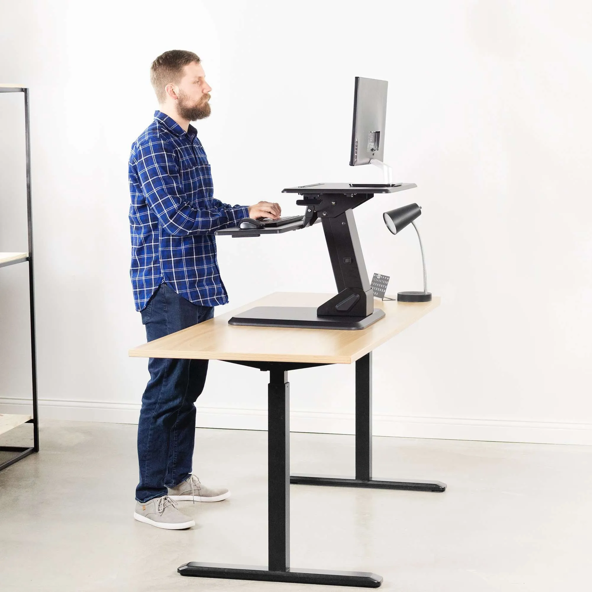 VIVO Height Adjustable Standing Desk Gas Spring Tabletop Riser Sit Stand Station, DESK-V011G